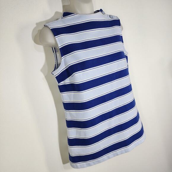 Talbots High Neck Button Shoulder Top Small Blue Textured Sleeveless Nautical - Picture 5 of 9